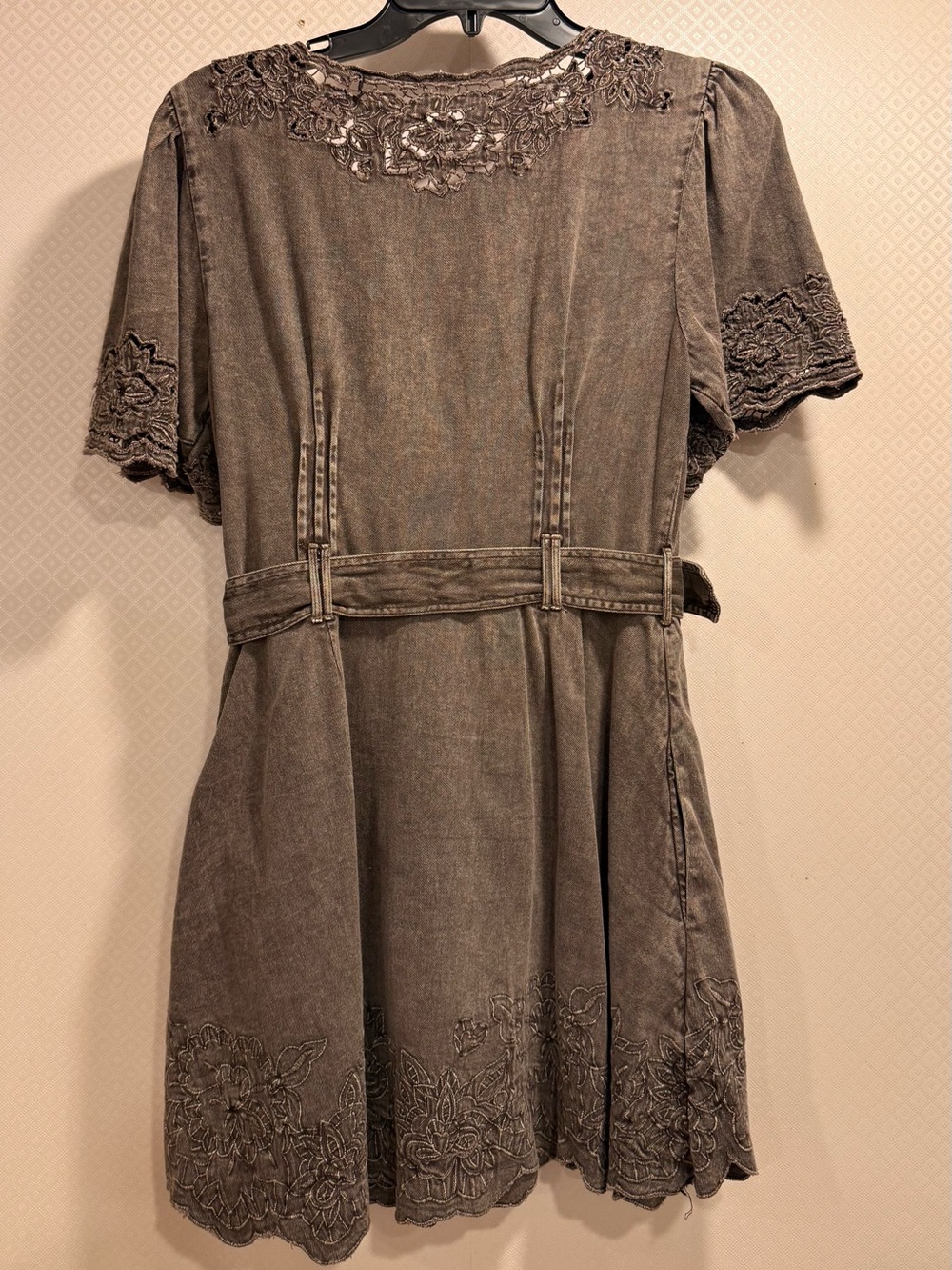 Free People Florian Mini Dress Brown Lace Trim Size M - Picture 10 of 14
